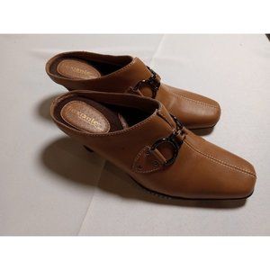 Flexsole Size 7.5 Leather Open Back Shoes 2.5" Heel‎